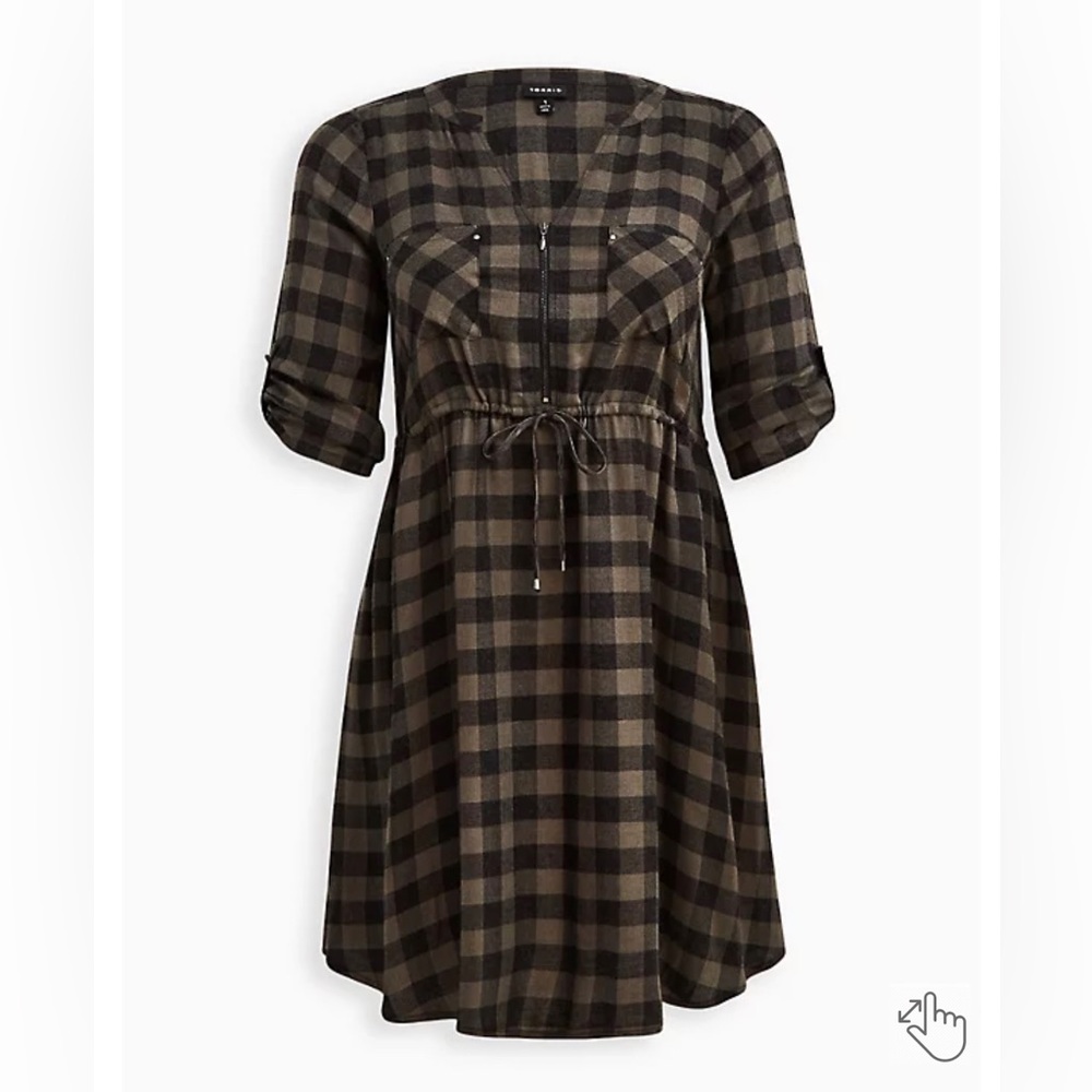 Torrid 0 MINI CHALLIS ZIP- FRONT SHIRT DRESS PLAID